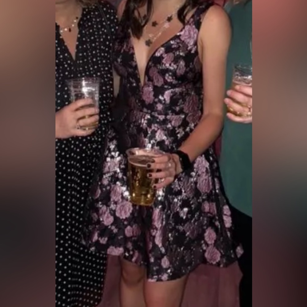 WORN ONCE — Lulu metallic floral dress